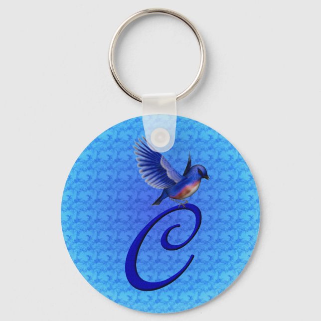 Bluebird Elegant Monogram Initial C Key Ring (Front)