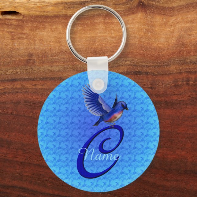 Bluebird Elegant Monogram Initial C Personalised Key Ring (Front)