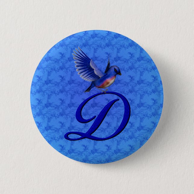 Bluebird Elegant Monogram Initial D 6 Cm Round Badge (Front)