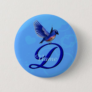 Bluebird Elegant Monogram Initial D Personalised 6 Cm Round Badge