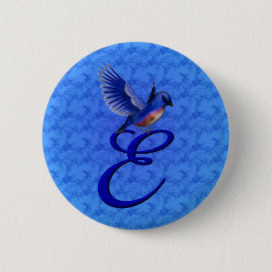 Bluebird Elegant Monogram Initial E 6 Cm Round Badge