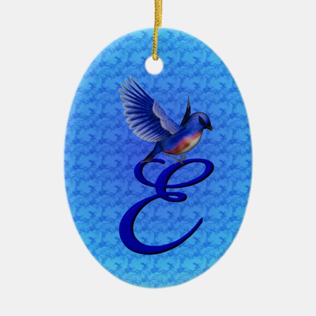 Bluebird Elegant Monogram Initial E  Ceramic Ornament (Front)