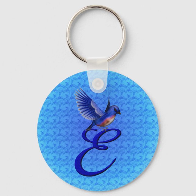 Bluebird Elegant Monogram Initial E Key Ring (Front)