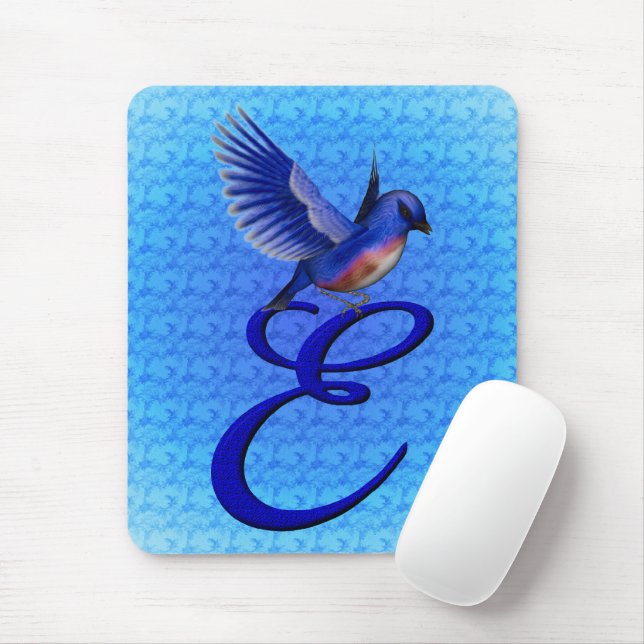 Bluebird Elegant Monogram Initial E Mouse Pad (With Mouse)