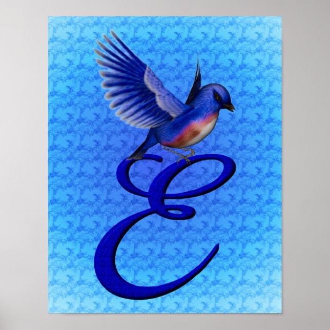Bluebird Elegant Monogram Initial E Poster (Front)