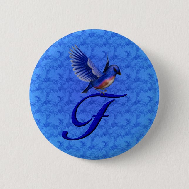 Bluebird Elegant Monogram Initial F 6 Cm Round Badge (Front)