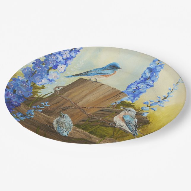 Bluebird Family Paper Plate (Angled)