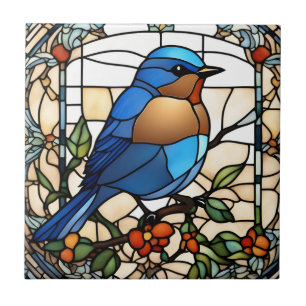 Bluebird Faux Stained Glass Blue Bird Ceramic Tile