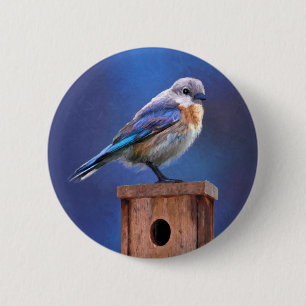 Bluebird (Female) Painting - Original Bird Art 6 Cm Round Badge
