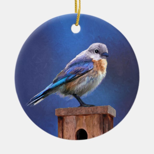 Bluebird (Female) Painting - Original Bird Art Ceramic Ornament (Front)