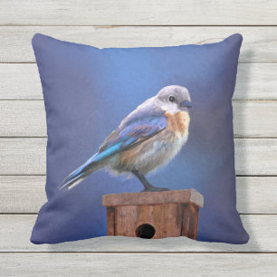 Bluebird (Female) Painting - Original Bird Art Cushion