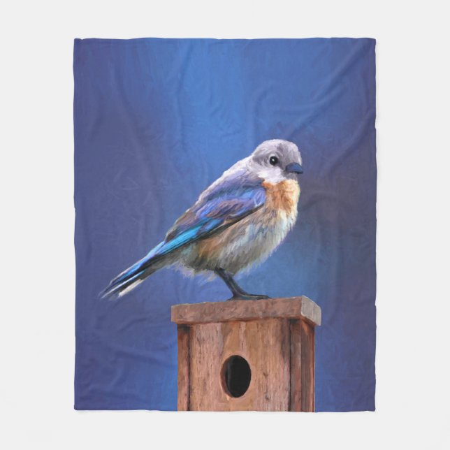 Bluebird (Female) Painting - Original Bird Art Fleece Blanket (Front)