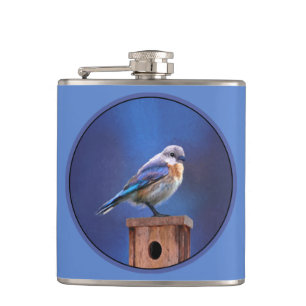 Bluebird (Female) Painting - Original Bird Art Hip Flask