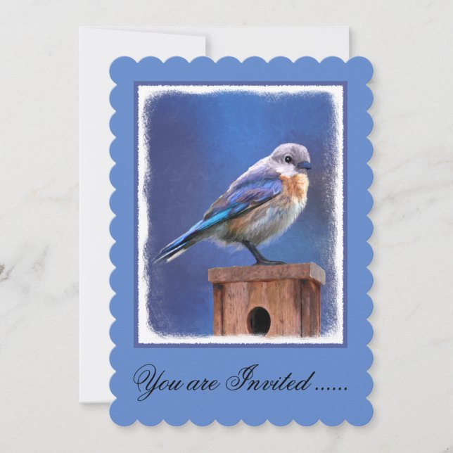 Bluebird (Female) Painting - Original Bird Art Invitation (Front)