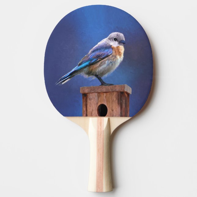 Bluebird (Female) Painting - Original Bird Art Ping Pong Paddle (Front)