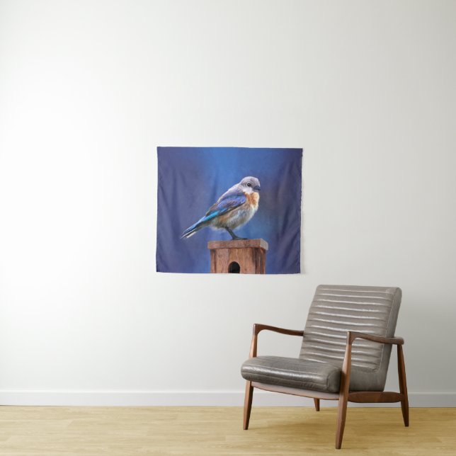 Bluebird (Female) Painting - Original Bird Art Tapestry (In Situ (Horizontal))
