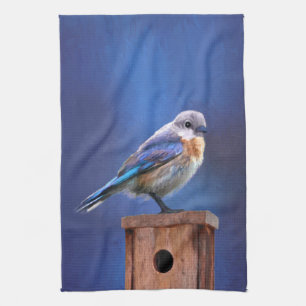 Bluebird (Female) Painting - Original Bird Art Tea Towel