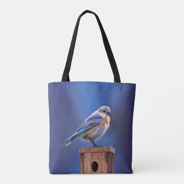Bluebird (Female) Painting - Original Bird Art Tote Bag (Back)