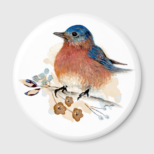 Bluebird Flowers Watercolor Magnet (Bluebird Flowers Watercolor Magnet from Jenn Steffen Art)