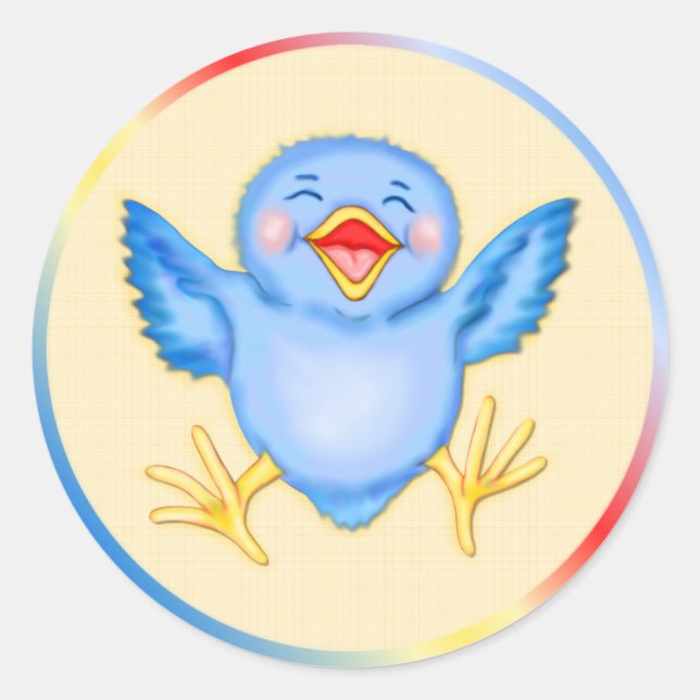 Bluebird Happiness Classic Round Sticker (Front)