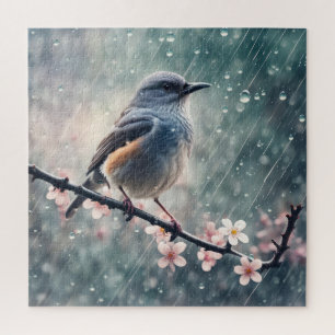 Bluebird In A Rainy Window Jigsaw Puzzle