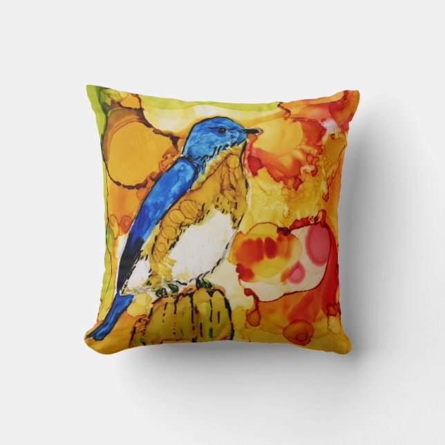 Bluebird in Fall Cushion (Front)