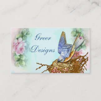 Bluebird in Nest Pink Roses Business Cards