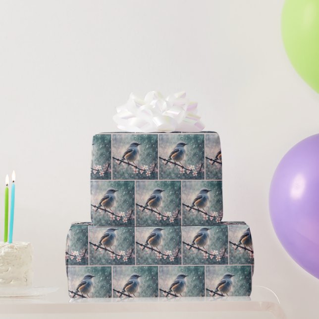 Bluebird In Rainy Window Wrapping Paper (Party Gifts)