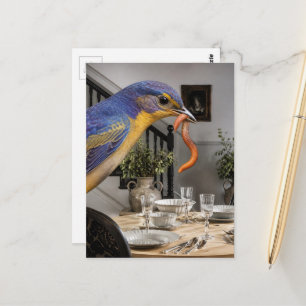 Bluebird in the Dining Room Surreal Collage Postcard