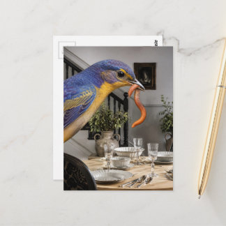 Bluebird in the Dining Room Surreal Collage Postcard