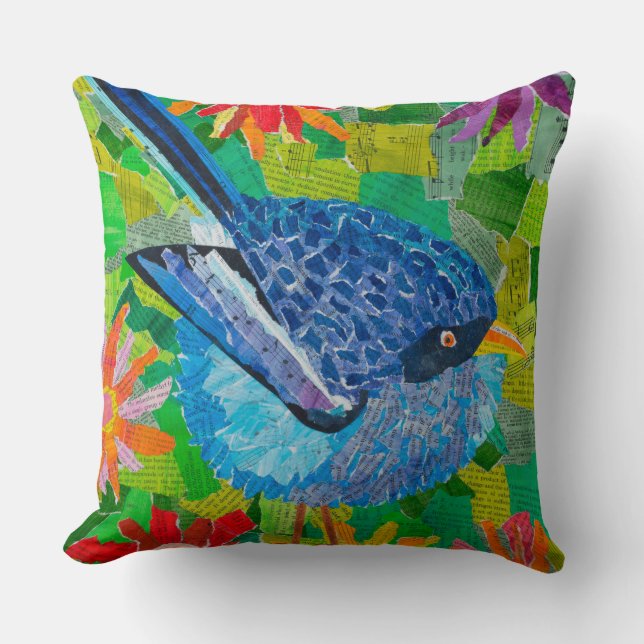 Bluebird in the Flowers Cushion (Front)