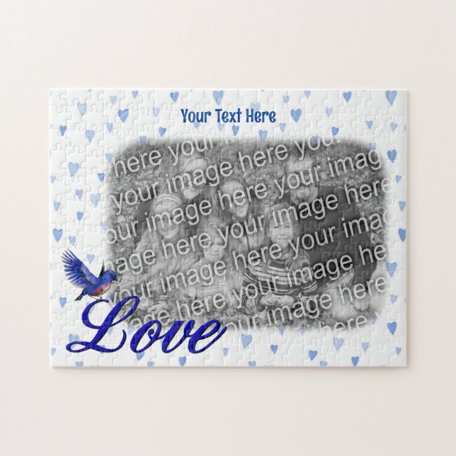 Bluebird Love Blue Hearts Frame Add Your Photo  Jigsaw Puzzle (Horizontal)