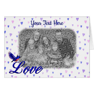 Bluebird Love Blue Hearts Personalised Photo Card
