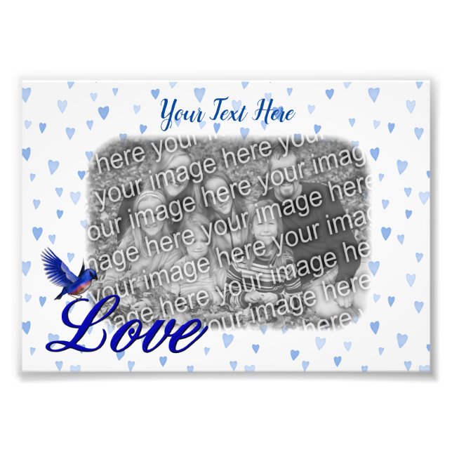 Bluebird Love Blue Hearts Photo Frame Template (Front)