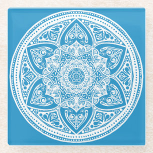 Bluebird Mandala Glass Coaster
