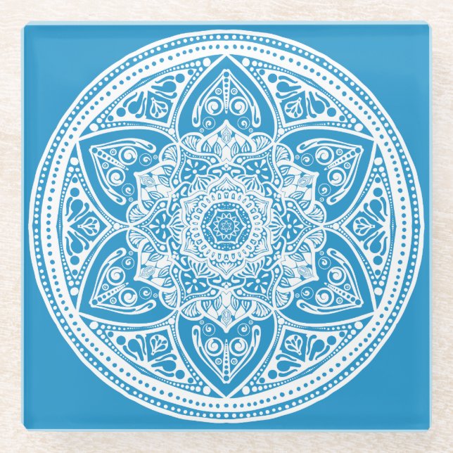Bluebird Mandala Glass Coaster (Front)