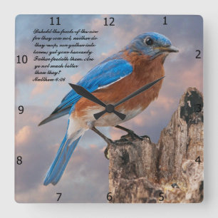 BLUEBIRD- Matthew 6:26   Square Wall Clock