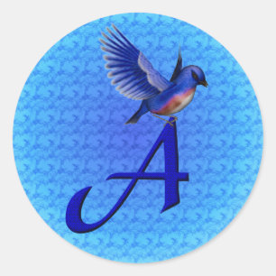 Bluebird Monogram Initial A Classic Round Sticker