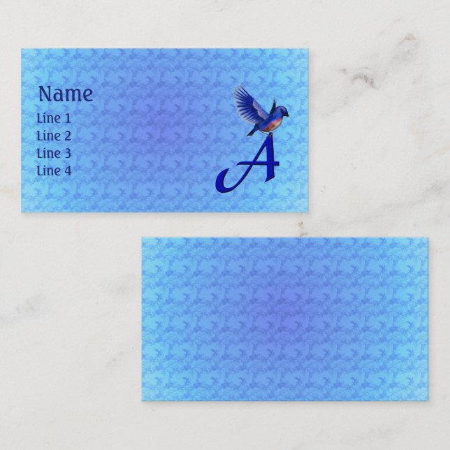 Bluebird Monogram Initial A Elegant Business Card (Front/Back)