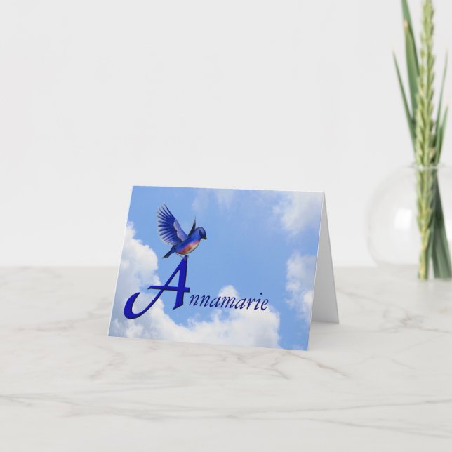 Bluebird Monogram Initial A Personalised Note Card (Front)