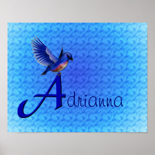 Bluebird Monogram Initial A Personalised Poster