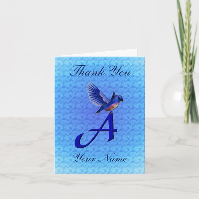 Bluebird Monogram Initial A Personalised Thank You Card (Front)