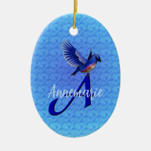 Bluebird Monogram Initial A Personalized Ceramic Ornament