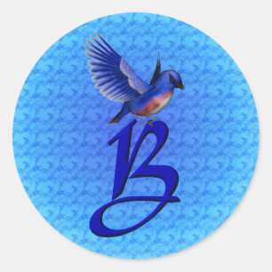 Bluebird Monogram Initial B Elegant Classic Round Sticker