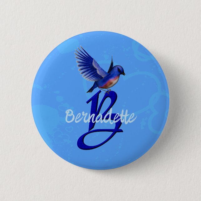 Bluebird Monogram Initial B Personalised 6 Cm Round Badge (Front)