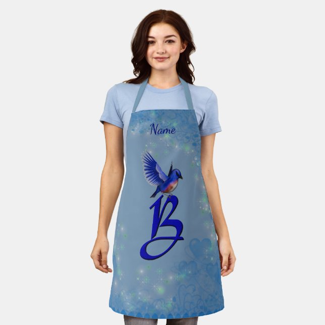 Bluebird Monogram Initial B Personalised Apron (Worn)