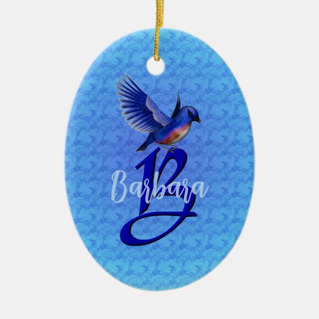 Bluebird Monogram Initial B Personalised Ceramic Ornament (Front)