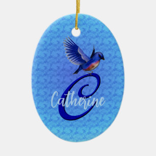 Bluebird Monogram Initial C Personalised Ceramic Ornament