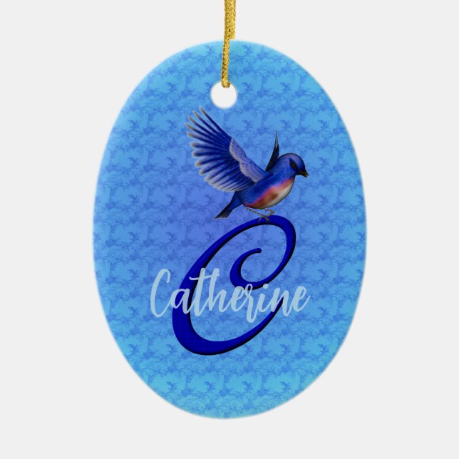Bluebird Monogram Initial C Personalised Ceramic Ornament (Front)