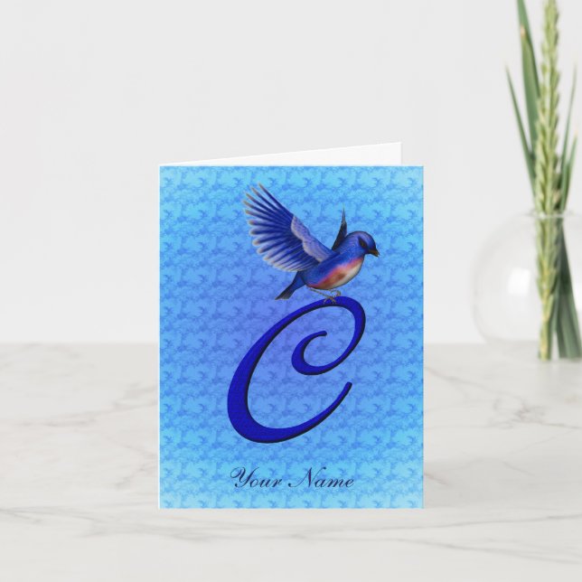 Bluebird Monogram Initial C Personalised Note Card (Front)